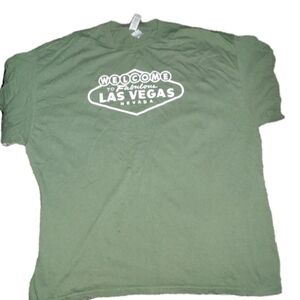 Gildan Heavy Cotton Welcome To Las Vegas Tshirt Military Green Short Sleeve 2XL
